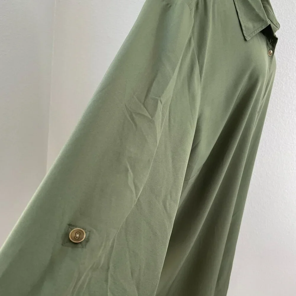 Susan Graver Woman Plus 4XP Olive Green Button UpTunic Shirt Pockets Long Sleeve - Picture 7 of 9